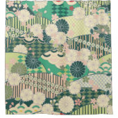Antiek Groen Roze Japans Kimono Bloembloem Douchegordijn (Voorkant)