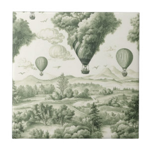 Antiek groen Toile de Jouy landelijk patroon Tegeltje
