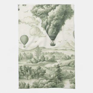 Antiek groen Toile de Jouy landelijk patroon Theedoek