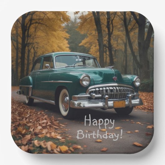 Antiek groene auto papieren bordje (Voorkant)