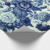 Antiek Groene Indigo Blauwe Floral Toile Cadeaupapier (Hoek)