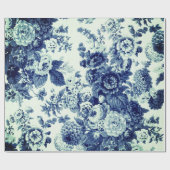 Antiek Groene Indigo Blauwe Floral Toile Cadeaupapier (Vlak)