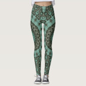 Antiek groene mandala patroon ontwerp leggings (Voorkant)