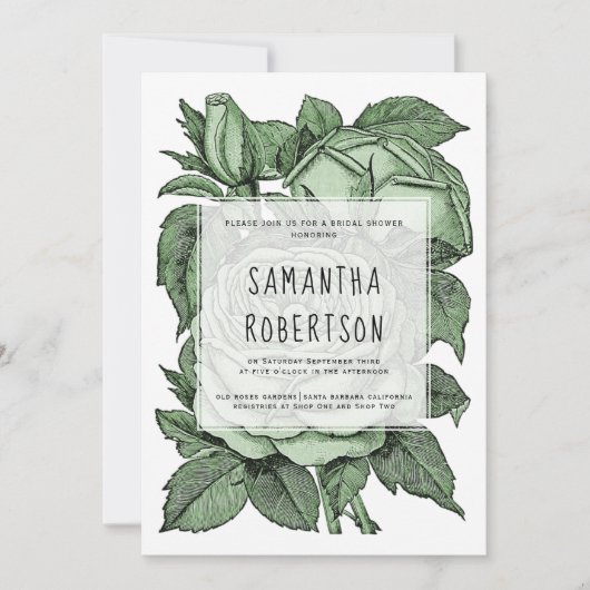 Antiek groene rozen oud vrijgezellenfeest bruiloft kaart (Voorkant)