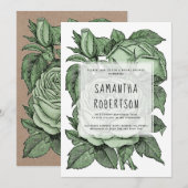 Antiek groene rozen oud vrijgezellenfeest bruiloft kaart (Voorkant / Achterkant)