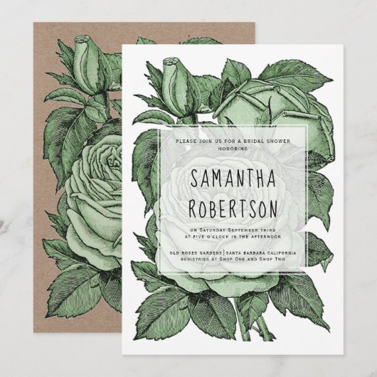 Antiek groene rozen oud vrijgezellenfeest bruiloft kaart (Voorkant / Achterkant)