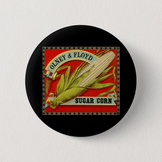 Antiek groentelabel, Olney & Floyd Sugar Corn Ronde Button 5,7 Cm (Voorkant)