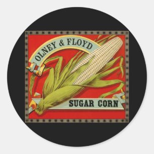Antiek groentelabel, Olney & Floyd Sugar Corn Ronde Sticker