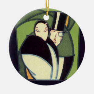 Antiek groentetoppertje etiket, Art Deco romantiek Keramisch Ornament