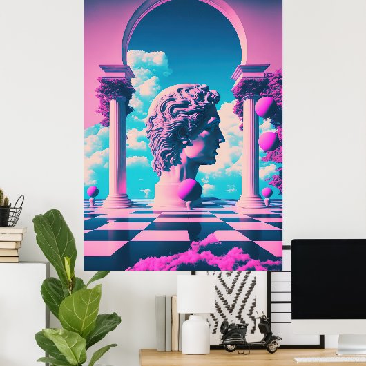 Antiek grootsheid: Vaporwave Exploration of Beauty Poster (Thuiskantoor)