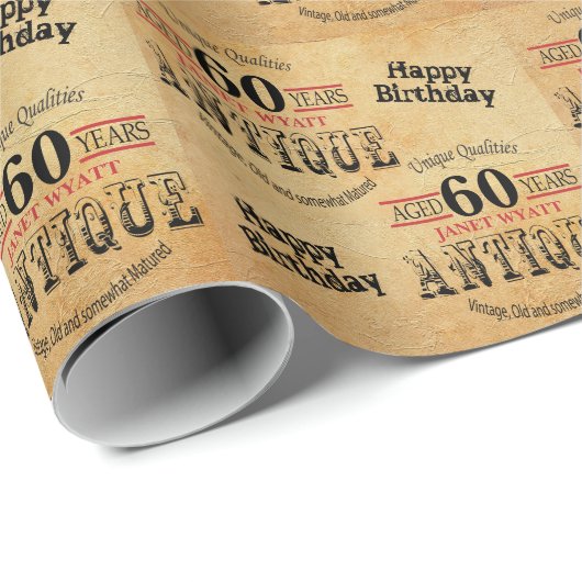 Antiek Grunge Birthday | 60e verjaardag Cadeaupapier (Rol Hoek)