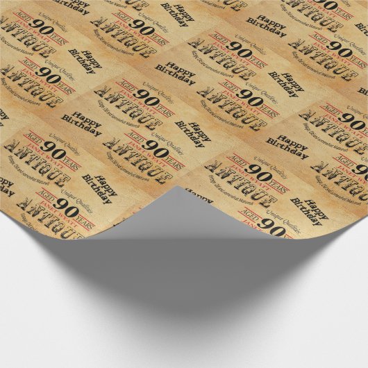 Antiek Grunge Birthday | 90e verjaardag Cadeaupapier (Hoek)