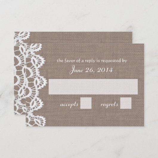 Antiek haakkant en Burlap RSVP (Voorkant / Achterkant)