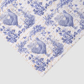 Antiek  Haan Blauw Bloemen Script Tissuepapier (Detail)