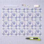 Antiek  Haan Blauw Bloemen Script Tissuepapier (Craft)
