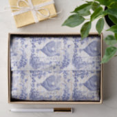 Antiek  Haan Blauw Bloemen Script Tissuepapier (Geschenk)
