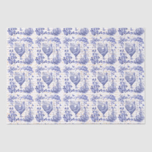 Antiek  Haan Blauw Bloemen Script Tissuepapier