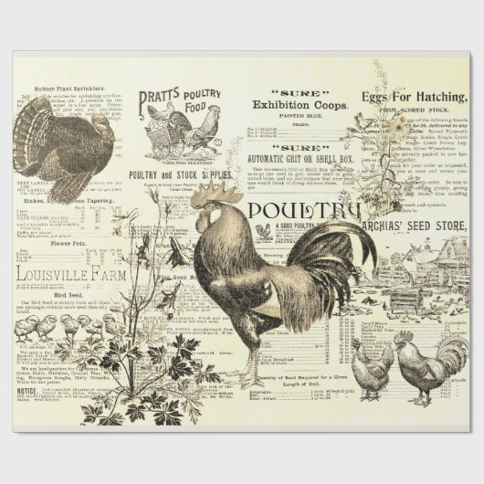 Antiek haan tuinbouw advertenties Ephemera beige Cadeaupapier (Vlak)