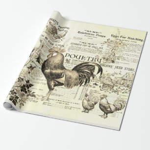 Antiek haan tuinbouw advertenties Ephemera beige Cadeaupapier