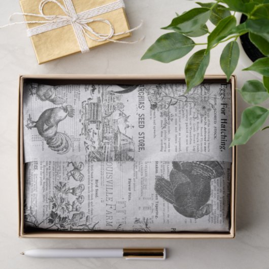 Antiek haan tuinbouw advertenties Ephemera grijs Tissuepapier (Geschenk)