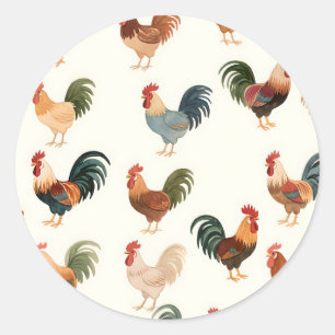 Antiek Haanpatroon Boerderij Stijl Ronde Sticker