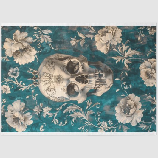 Antiek Halloween Gothic Skeleton Skull Decoupage Tissuepapier (Voorkant)