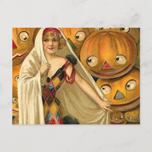Antiek Halloween Jack O Lantern kostuum vrouw Briefkaart (Voorkant)