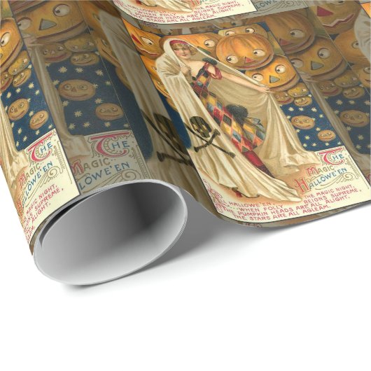 Antiek Halloween Jack O Lantern kostuum vrouw Cadeaupapier (Rol Hoek)