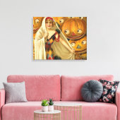 Antiek Halloween Jack O Lantern kostuum vrouw Canvas Afdruk (Insitu (Woonkamer))