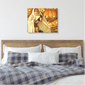 Antiek Halloween Jack O Lantern kostuum vrouw Canvas Afdruk (Insitu (Slaapkamer))