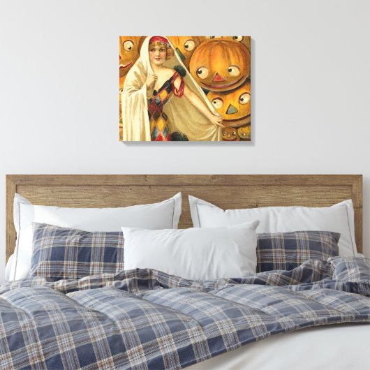Antiek Halloween Jack O Lantern kostuum vrouw Canvas Afdruk (Insitu (Slaapkamer))