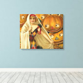Antiek Halloween Jack O Lantern kostuum vrouw Canvas Afdruk (Insitu (Houten vloer))