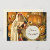 Antiek Halloween Jack O Lantern kostuum vrouw Kaart (Voorkant / Achterkant)