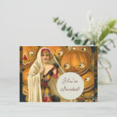 Antiek Halloween Jack O Lantern kostuum vrouw Kaart (Staand voorkant)