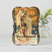 Antiek Halloween Jack O Lantern kostuum vrouw Kaart (Staand voorkant)