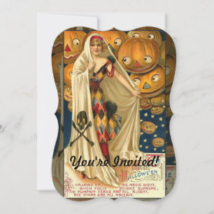 Antiek Halloween Jack O Lantern kostuum vrouw Kaart
