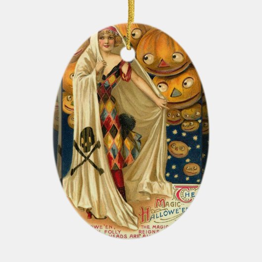 Antiek Halloween Jack O Lantern kostuum vrouw Keramisch Ornament (Voorkant)