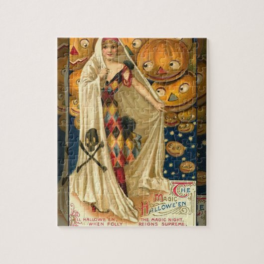 Antiek Halloween Jack O Lantern kostuum vrouw Legpuzzel (Verticaal)