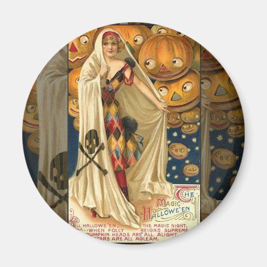 Antiek Halloween Jack O Lantern kostuum vrouw Magneet (Voorkant)