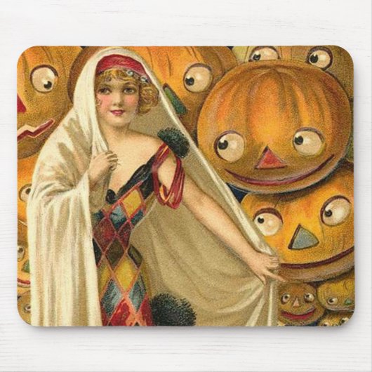 Antiek Halloween Jack O Lantern kostuum vrouw Muismat (Voorkant)