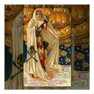 Antiek Halloween Jack O Lantern kostuum vrouw Poster