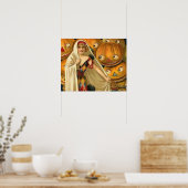 Antiek Halloween Jack O Lantern kostuum vrouw Poster (Keuken)