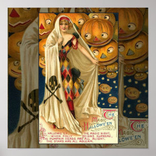 Antiek Halloween Jack O Lantern kostuum vrouw Poster