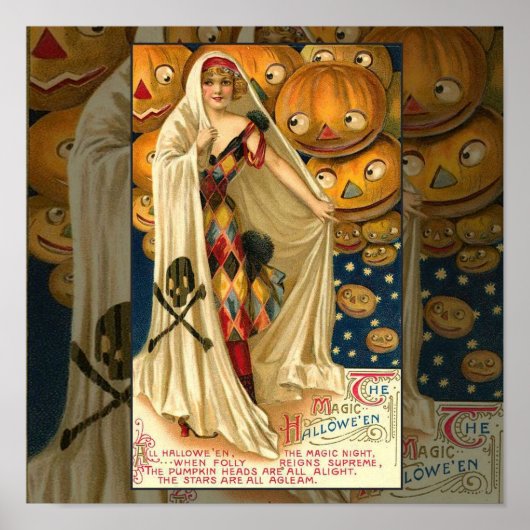 Antiek Halloween Jack O Lantern kostuum vrouw Poster (Voorkant)