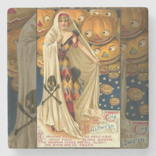 Antiek Halloween Jack O Lantern kostuum vrouw Stenen Onderzetter