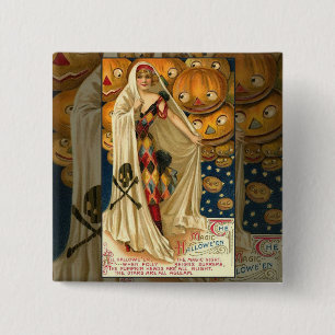 Antiek Halloween Jack O Lantern Vierkante Button 5,1 Cm