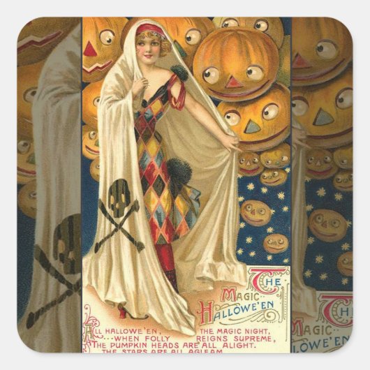 Antiek Halloween Jack O Lantern Vierkante Sticker (Voorkant)