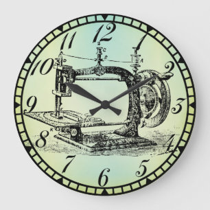 Antiek handkrukmachine Sewing Room Clock v1 Grote Klok