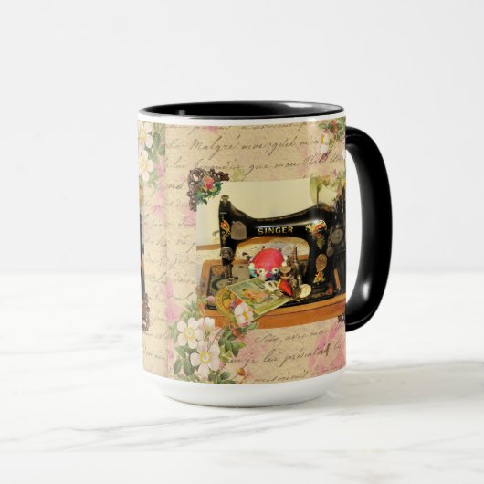 Antiek handkruknaaimachines en -noties mok (Voorkant rechts)