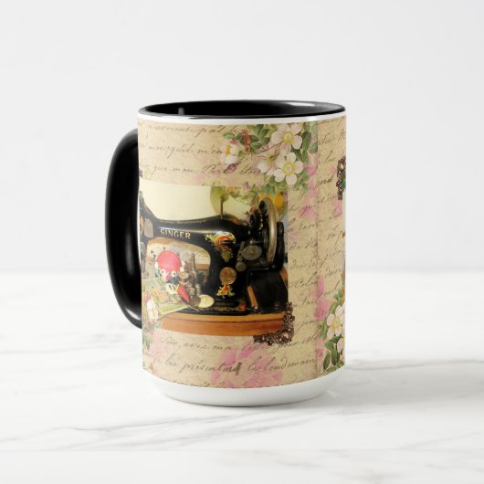 Antiek handkruknaaimachines en -noties mok (Voorkant links)
